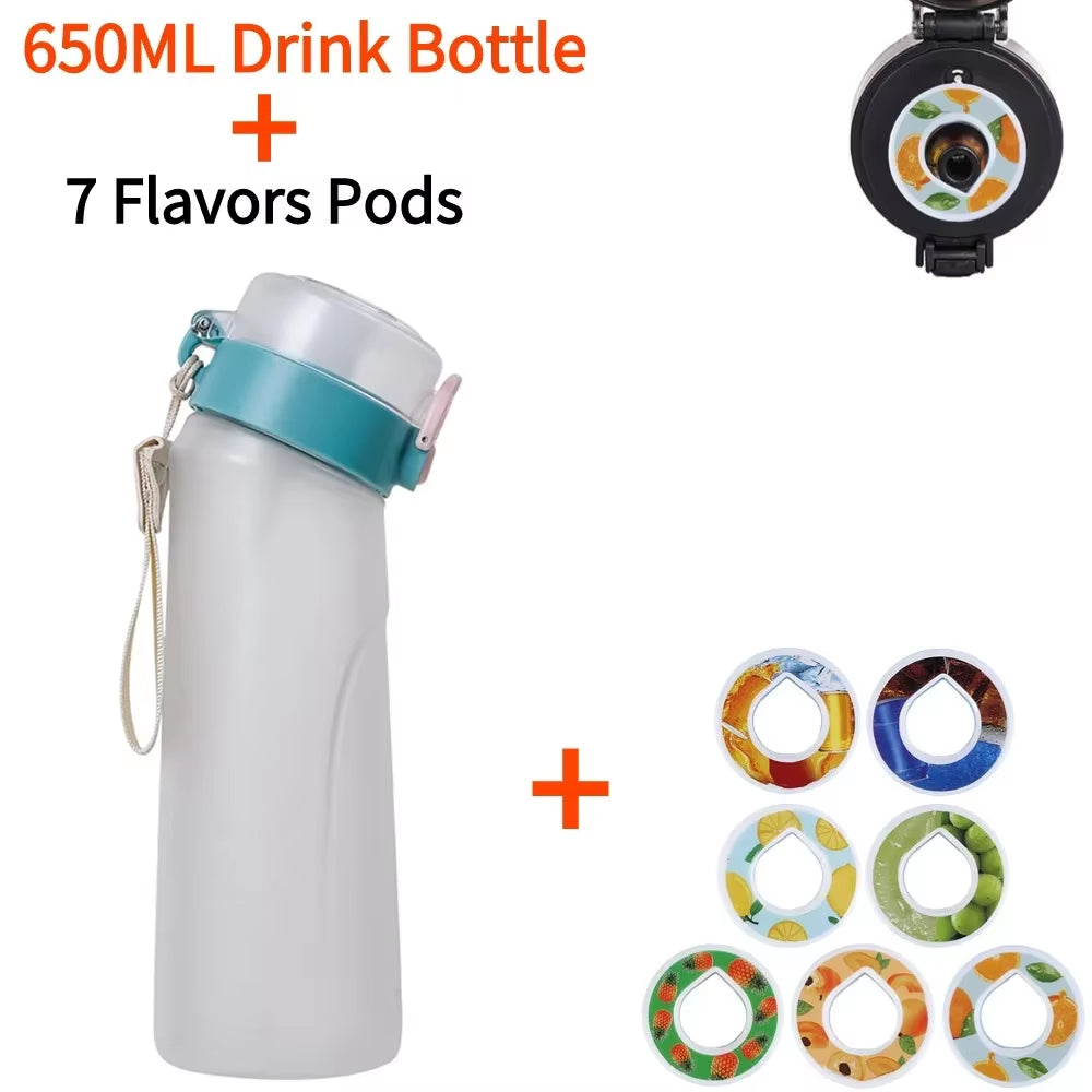 Flavored Water Bottle with 7 Flavour Pods Air Water up Bottle Frosted Black 650Ml Air Starter up Set Water Cup for Camping Sport