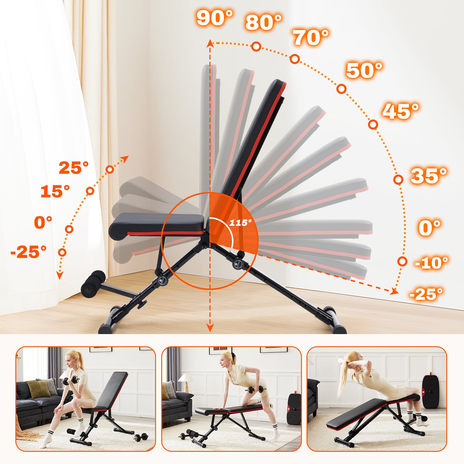 Adjustable Fitness Bench Suitable for Home Gyms