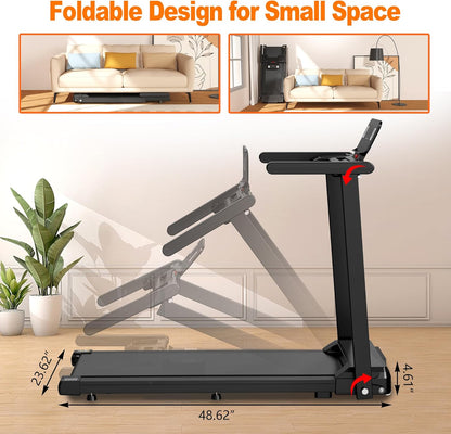 Foldable Treadmill for Home, 2.5HP Quiet Brushless Motor, 300 LB Capacity, Smart Fitshow App Control, Small Treadmills for Small Spaces W/Handles, Shock Absorption, LCD Display