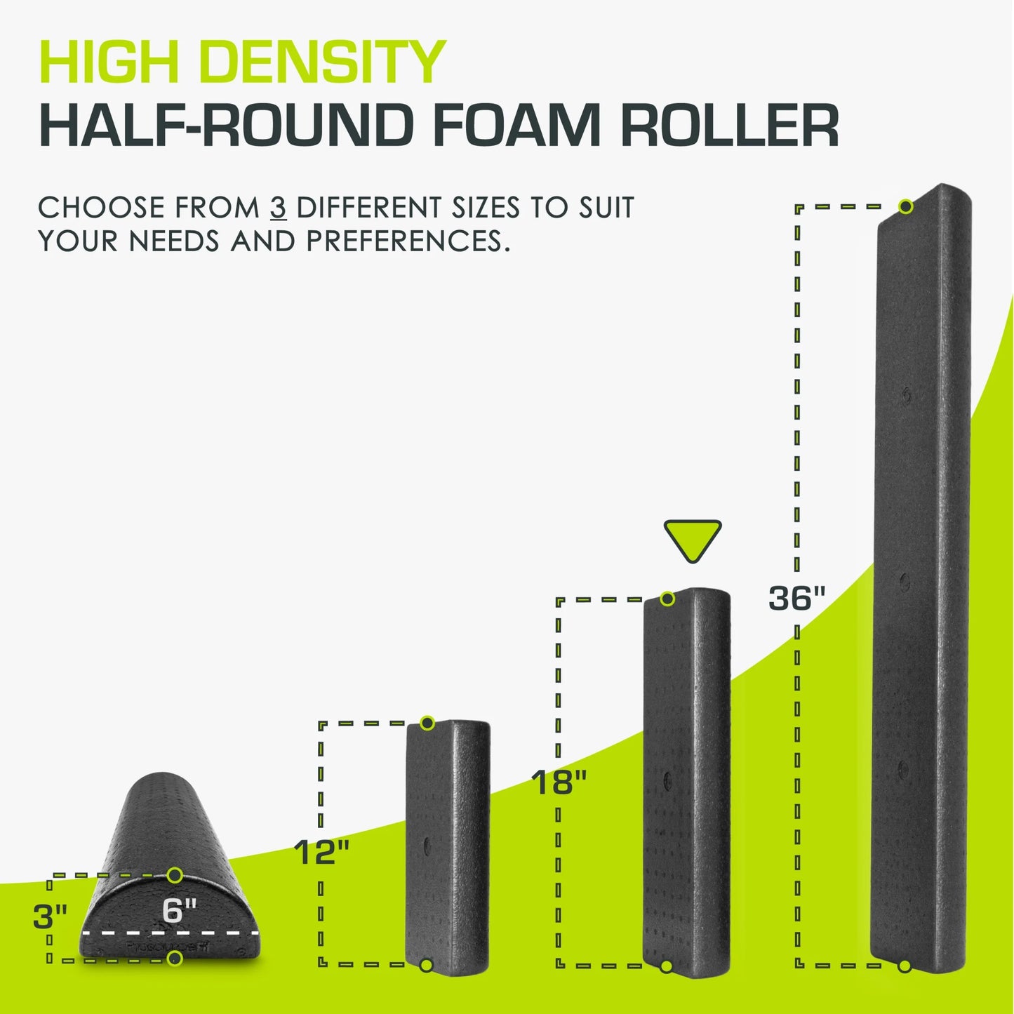 High Density Half-Round Foam Rollers 12”, 18", 36" Black