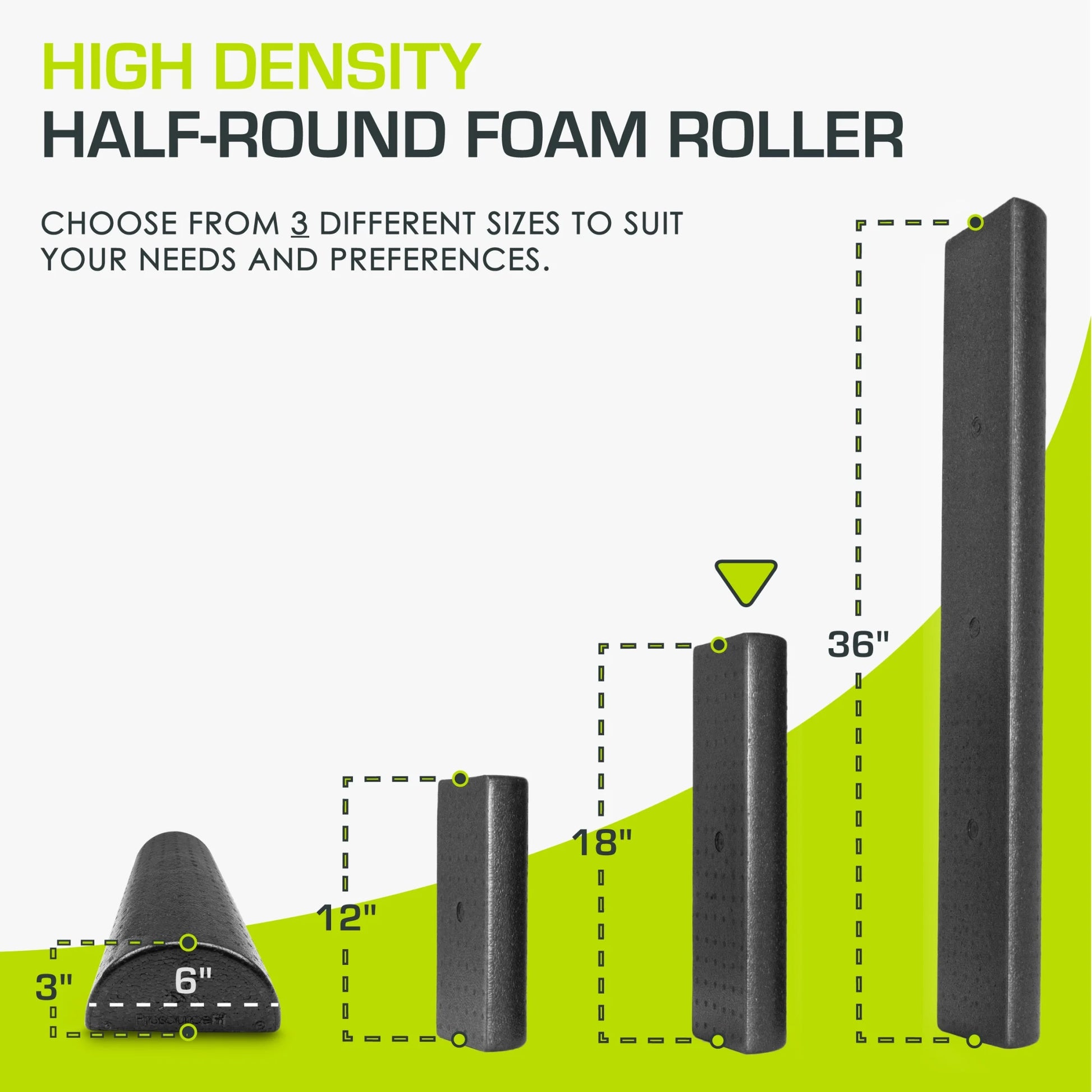 High Density Half-Round Foam Rollers 12”, 18", 36" Black
