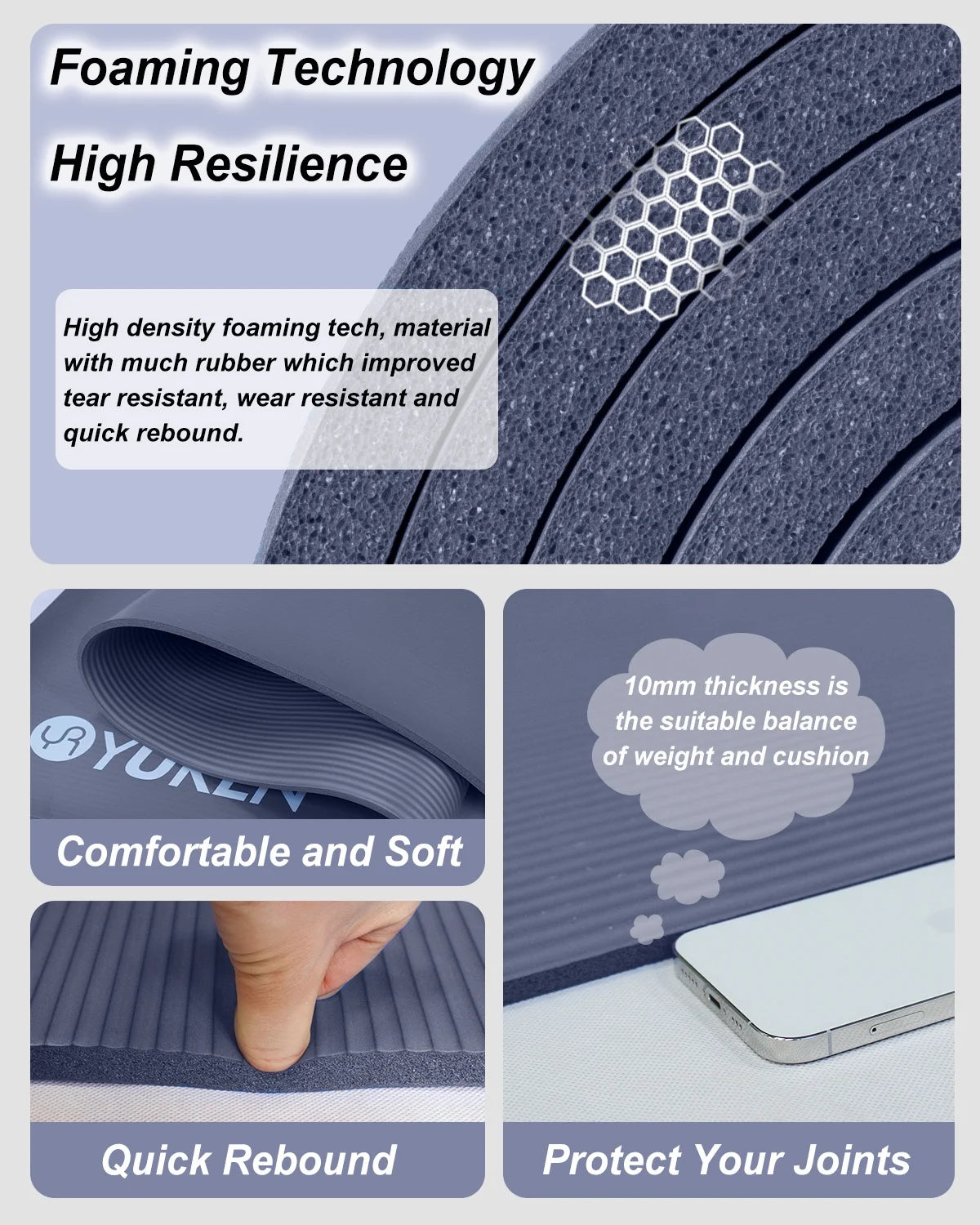 Large Yoga Mat 78X51" 10Mm Thick Exercise Mats for Pilates Gymnastics Workout, Navy Blue