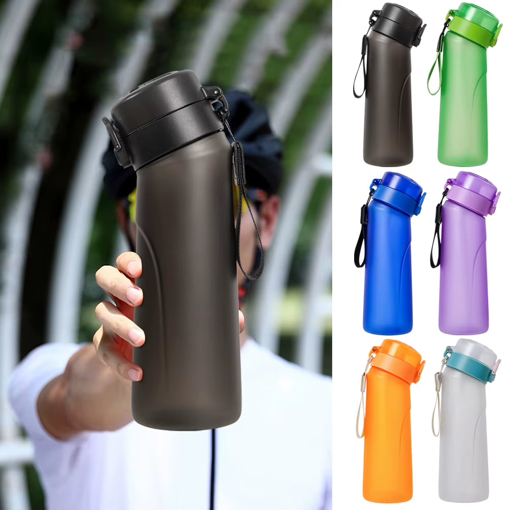 Flavored Water Bottle with 7 Flavour Pods Air Water up Bottle Frosted Black 650Ml Air Starter up Set Water Cup for Camping Sport