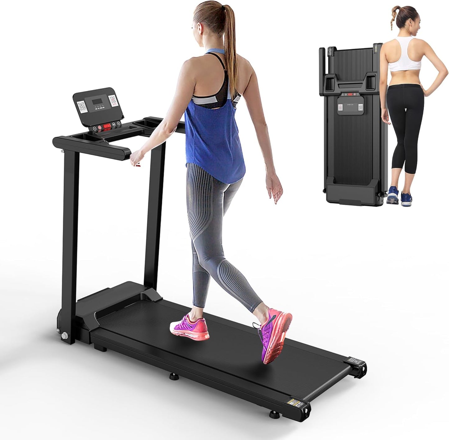 Foldable Treadmill for Home, 2.5HP Quiet Brushless Motor, 300 LB Capacity, Smart Fitshow App Control, Small Treadmills for Small Spaces W/Handles, Shock Absorption, LCD Display
