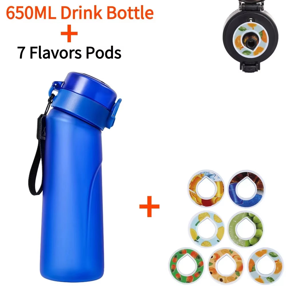 Flavored Water Bottle with 7 Flavour Pods Air Water up Bottle Frosted Black 650Ml Air Starter up Set Water Cup for Camping Sport