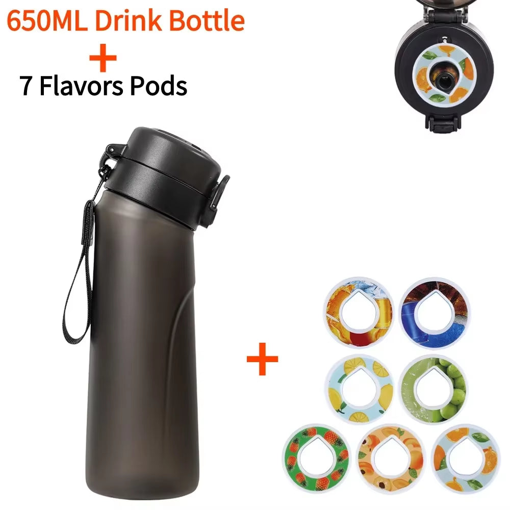 Flavored Water Bottle with 7 Flavour Pods Air Water up Bottle Frosted Black 650Ml Air Starter up Set Water Cup for Camping Sport