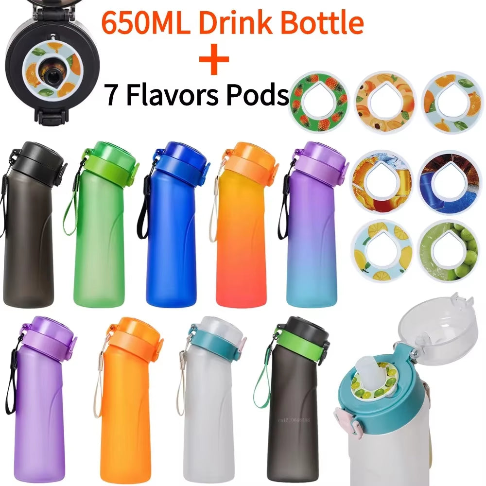 Flavored Water Bottle with 7 Flavour Pods Air Water up Bottle Frosted Black 650Ml Air Starter up Set Water Cup for Camping Sport