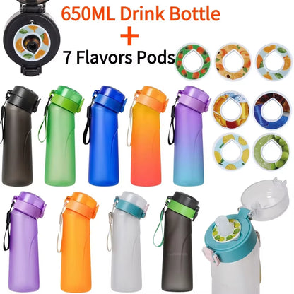 Flavored Water Bottle with 7 Flavour Pods Air Water up Bottle Frosted Black 650Ml Air Starter up Set Water Cup for Camping Sport