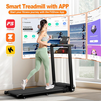 Foldable Treadmill for Home, 2.5HP Quiet Brushless Motor, 300 LB Capacity, Smart Fitshow App Control, Small Treadmills for Small Spaces W/Handles, Shock Absorption, LCD Display