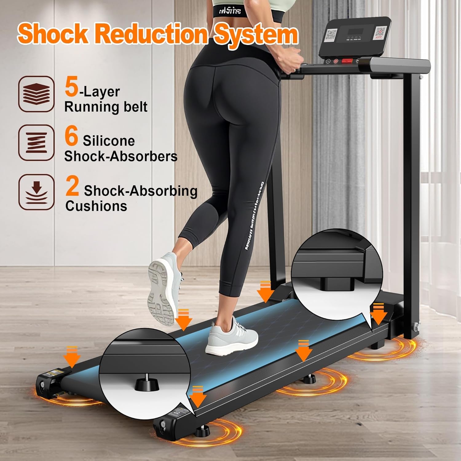 Foldable Treadmill for Home, 2.5HP Quiet Brushless Motor, 300 LB Capacity, Smart Fitshow App Control, Small Treadmills for Small Spaces W/Handles, Shock Absorption, LCD Display