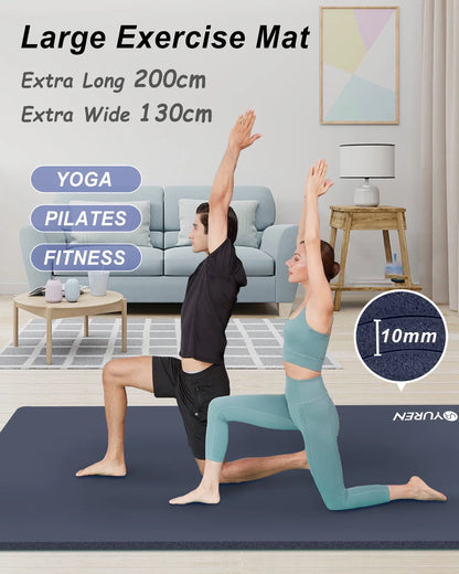 Large Yoga Mat 78X51" 10Mm Thick Exercise Mats for Pilates Gymnastics Workout, Navy Blue