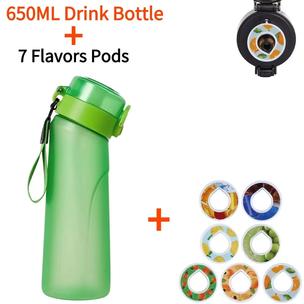 Flavored Water Bottle with 7 Flavour Pods Air Water up Bottle Frosted Black 650Ml Air Starter up Set Water Cup for Camping Sport