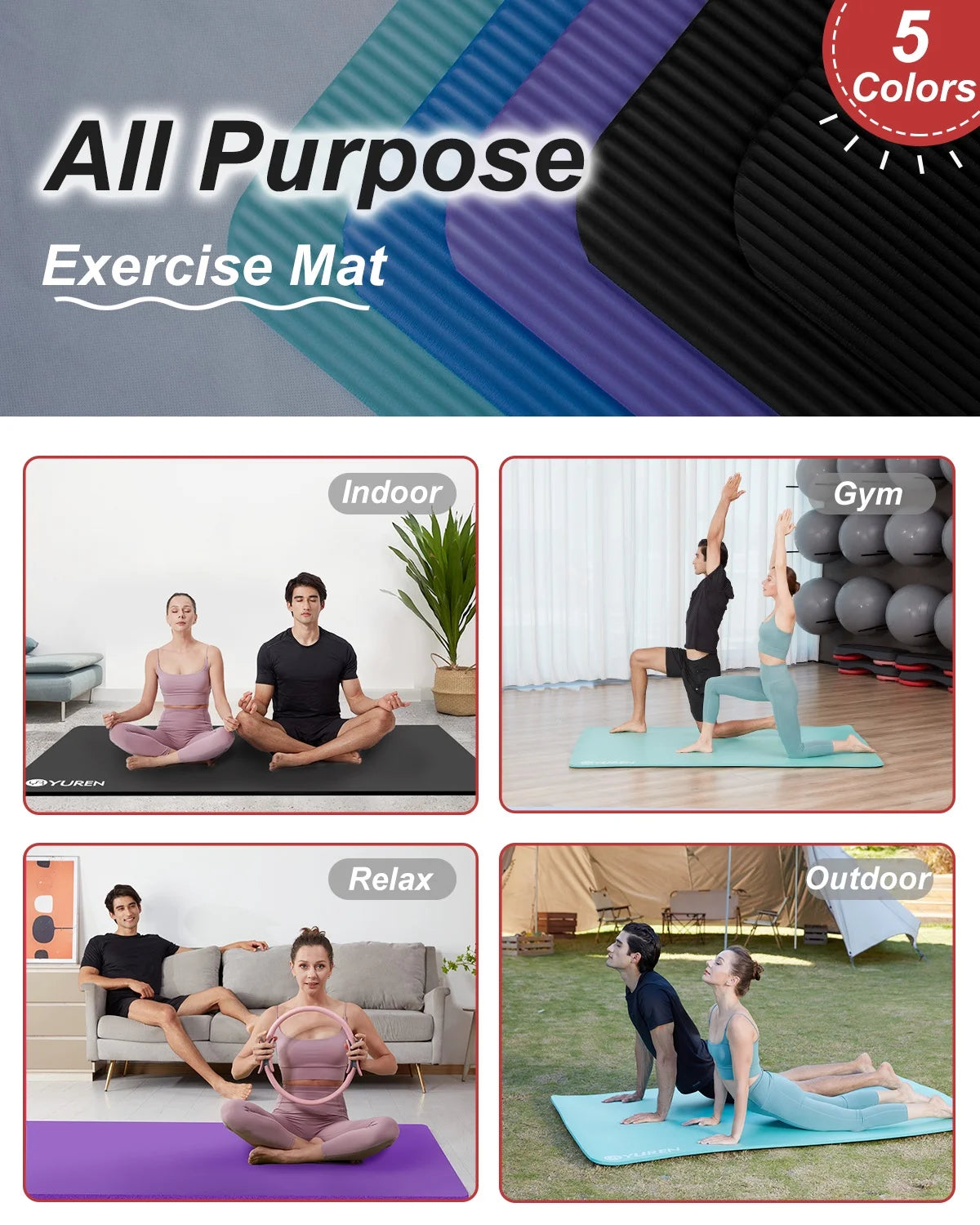 Large Yoga Mat 78X51" 10Mm Thick Exercise Mats for Pilates Gymnastics Workout, Navy Blue