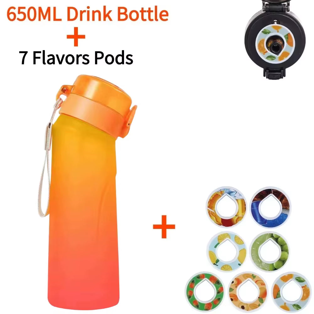 Flavored Water Bottle with 7 Flavour Pods Air Water up Bottle Frosted Black 650Ml Air Starter up Set Water Cup for Camping Sport