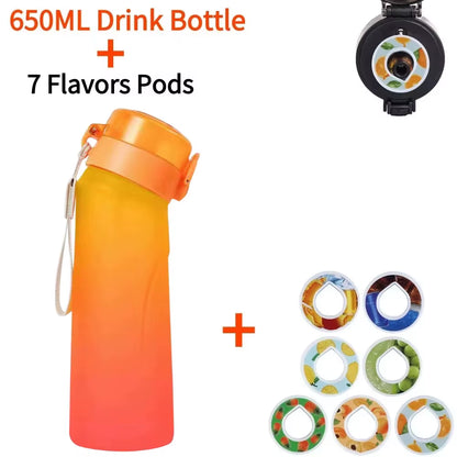 Flavored Water Bottle with 7 Flavour Pods Air Water up Bottle Frosted Black 650Ml Air Starter up Set Water Cup for Camping Sport