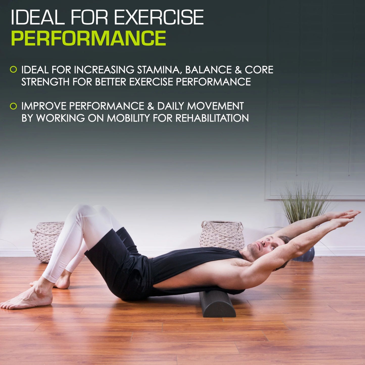 High Density Half-Round Foam Rollers 12”, 18", 36" Black