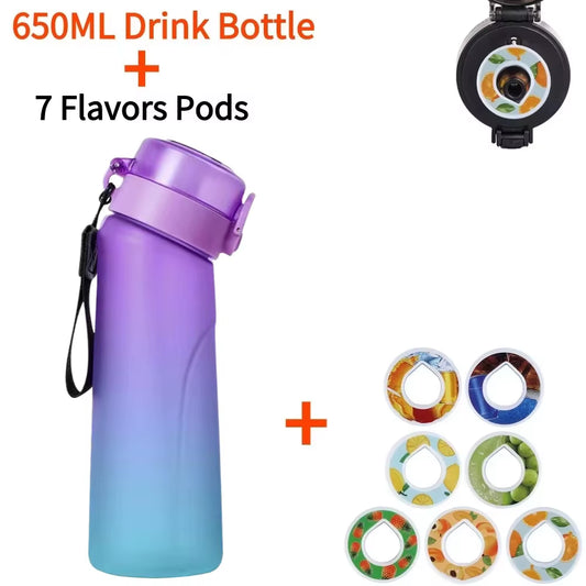 Flavored Water Bottle with 7 Flavour Pods Air Water up Bottle Frosted Black 650Ml Air Starter up Set Water Cup for Camping Sport