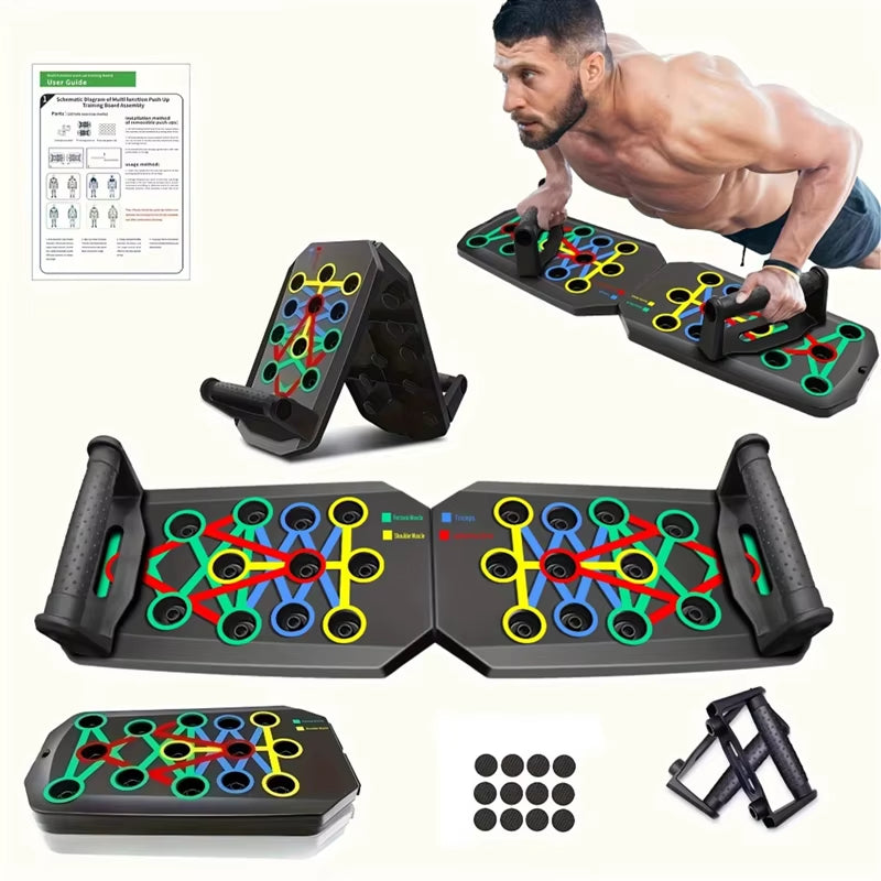-ABLP Portable Folding Push-Up Board, Multi-Functional Anti-Slip Mat with Handle, Home Fitness Exercise for Chest