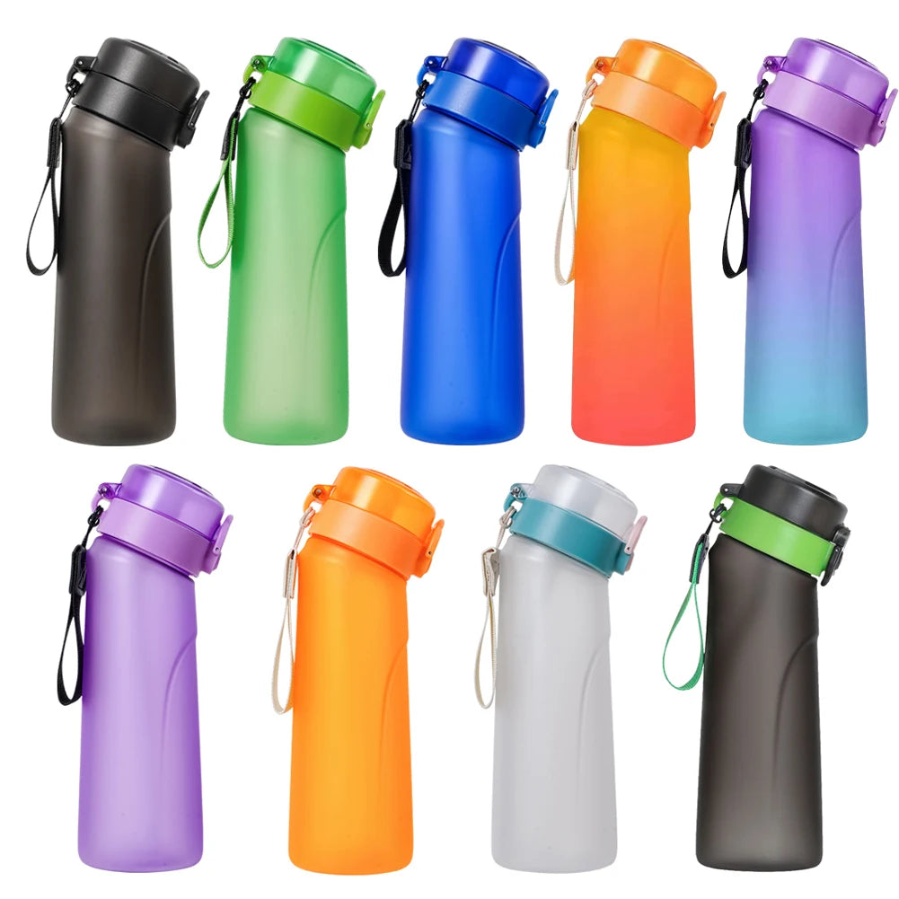 Flavored Water Bottle with 7 Flavour Pods Air Water up Bottle Frosted Black 650Ml Air Starter up Set Water Cup for Camping Sport