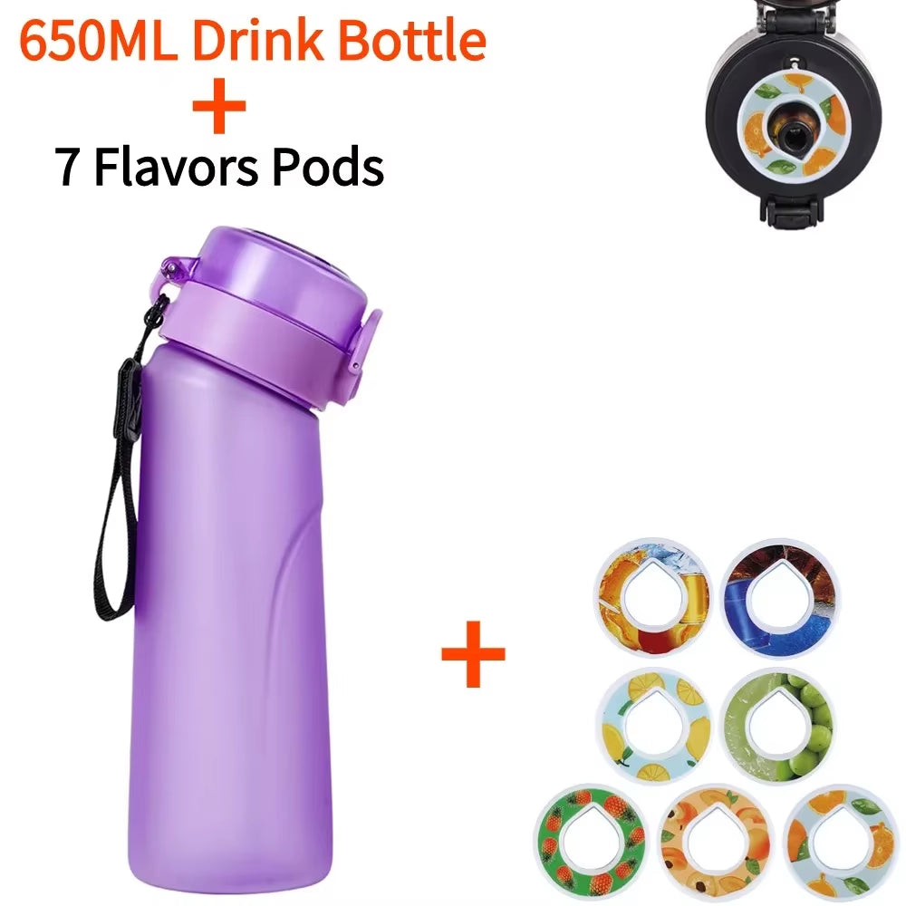 Flavored Water Bottle with 7 Flavour Pods Air Water up Bottle Frosted Black 650Ml Air Starter up Set Water Cup for Camping Sport