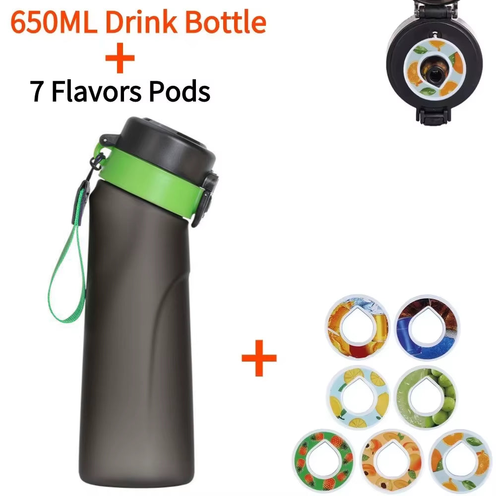 Flavored Water Bottle with 7 Flavour Pods Air Water up Bottle Frosted Black 650Ml Air Starter up Set Water Cup for Camping Sport