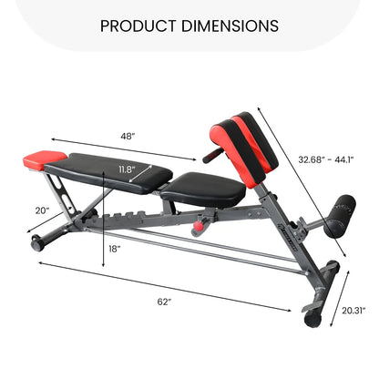 Multi-Functional FID Weight Bench for Full All-In-One Body Workout – Hyper Back Extension, Roman Chair, Adjustable Ab Sit up Bench, Incline Decline Bench, Flat Bench